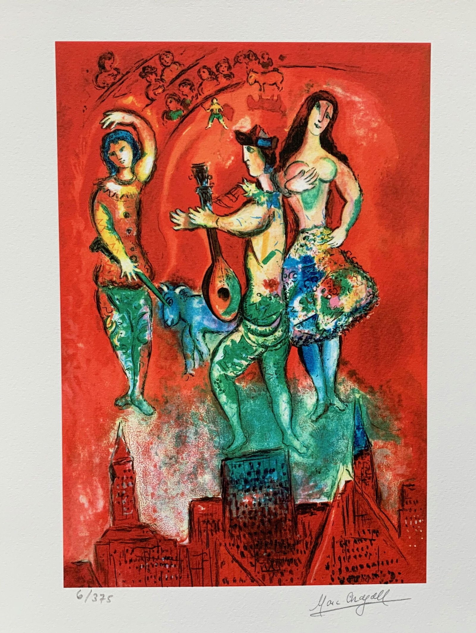Marc Chagall CARMEN Limited Edition Facsimile Signed Giclee: This is a Marc Chagall limited edition extra small giclee titled CARMEN. This giclee is facsimile signed on the lower right and is pencil numbered on the lower left from an edition of 375. Paper measu