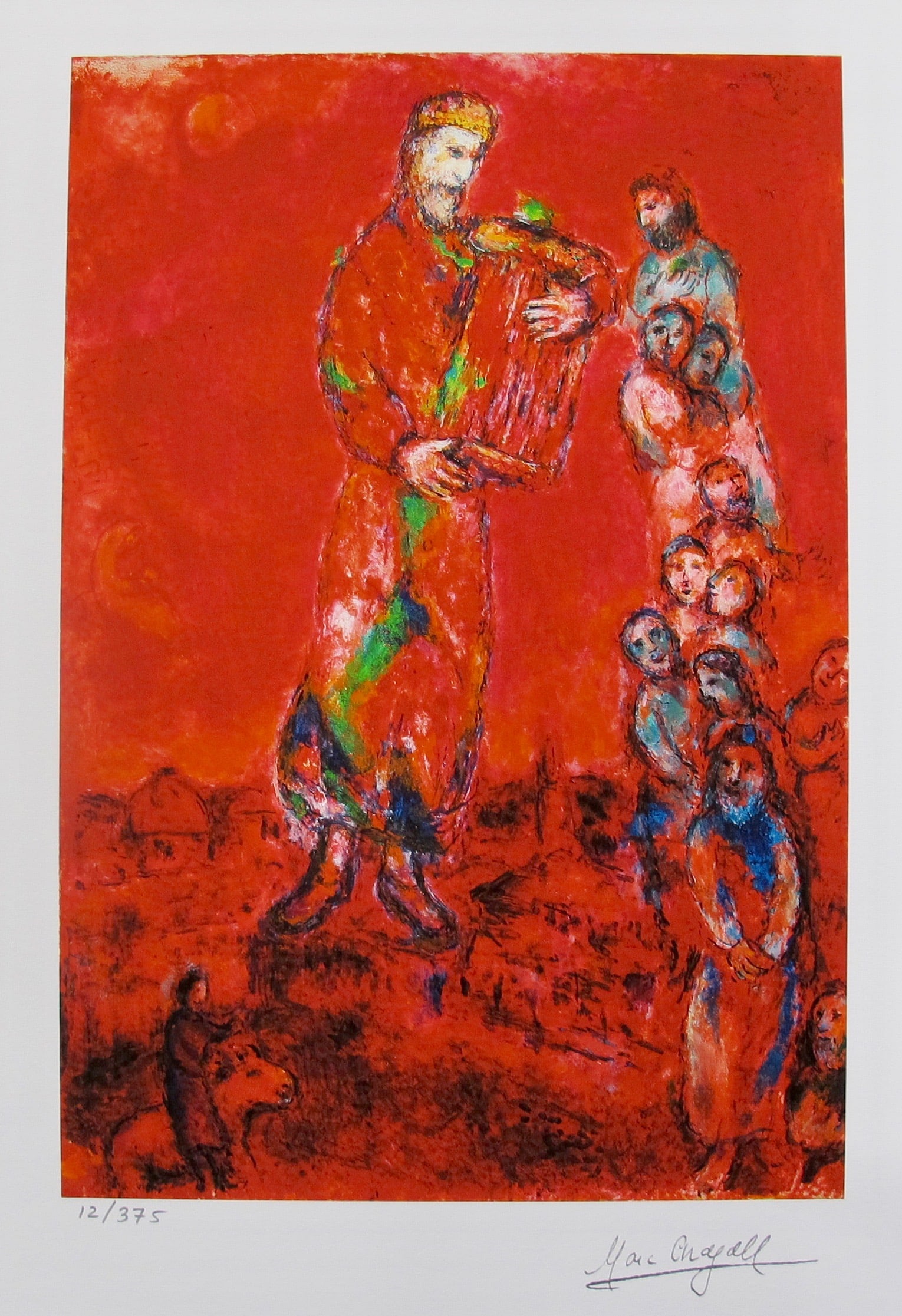 Marc Chagall KING DAVID WITH LYRE Limited Edition Facsimile Signed Giclee: This is a Marc Chagall limited edition small giclee titled KING DAVID WITH LYRE. This giclee is facsimile signed on the lower right and is pencil numbered on the lower left from an edition of 375.