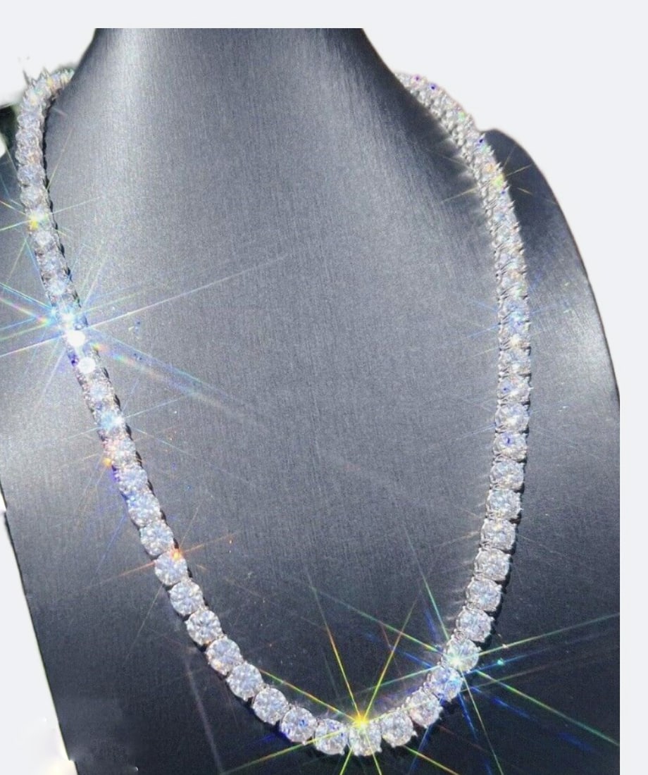 Plated 18KT White Gold 49.00ctw White E-F Fire Moissanite Necklace (1 of 8)