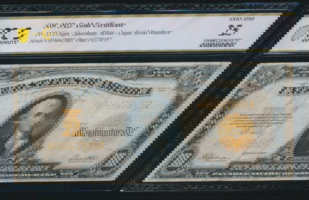 1922 $10 Gold Certificate PCGS 25 (1 of 2)