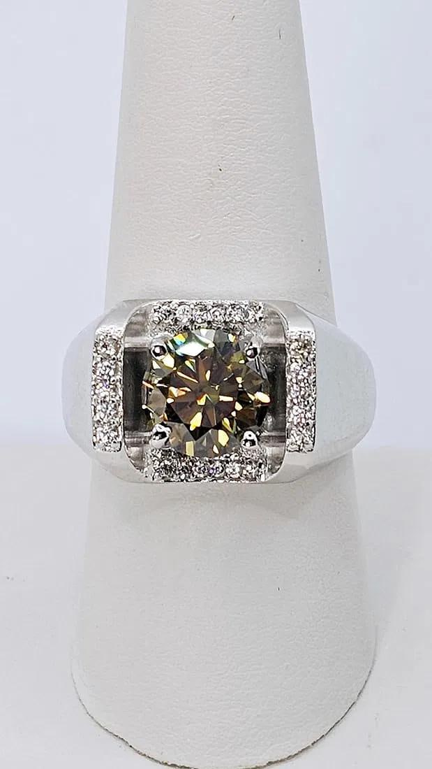 Men's Huge Sparkling 3.45 Ct Fire Moissanite Ring (1 of 8)