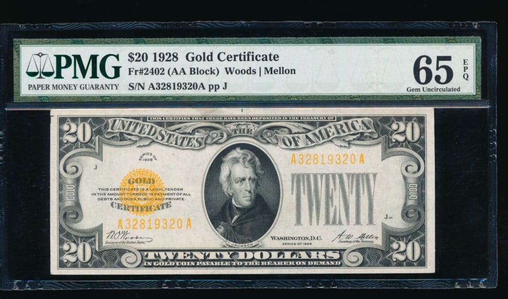 1928 $20 Gold Certificate PMG 65EPQ (1 of 2)