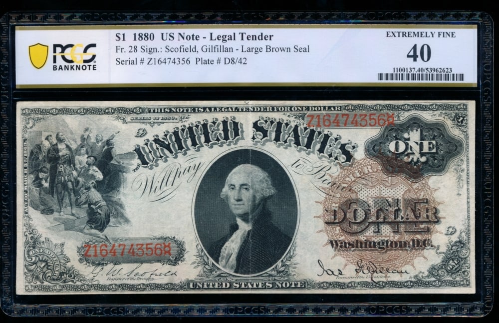 1880 $1 Legal Tender Note PCGS 40: One 1880 $1 Legal Tender Note PCGS 40.