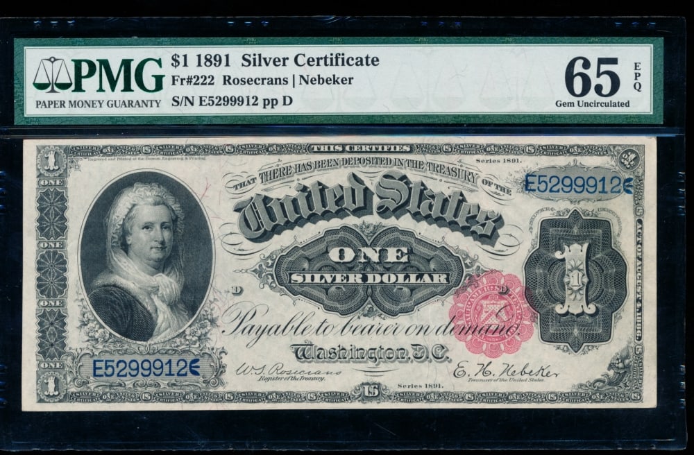 1891 $1 Martha Washington Silver Certificate PMG 65EPQ (1 of 2)