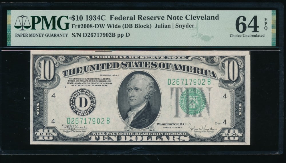 1934C $10 Cleveland FRN PMG 64EPQ (1 of 2)