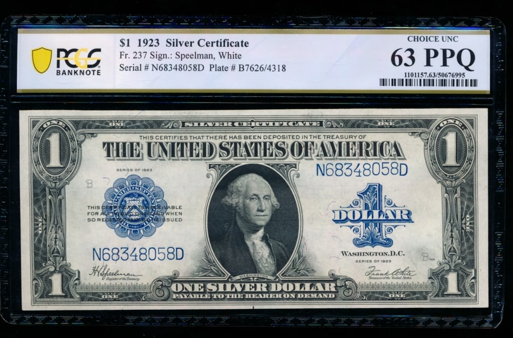 1923 $1 Silver Certificate PCGS 63PPQ (1 of 2)