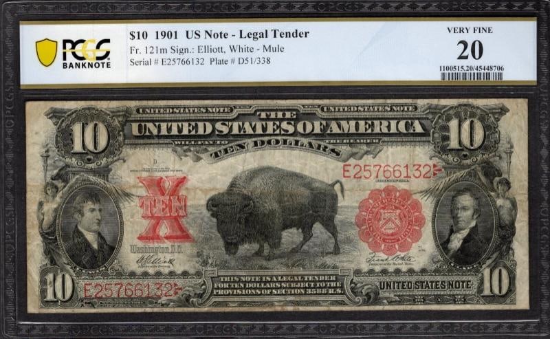1901 $10 Bison Legal Tender Note PCGS 20 (1 of 2)