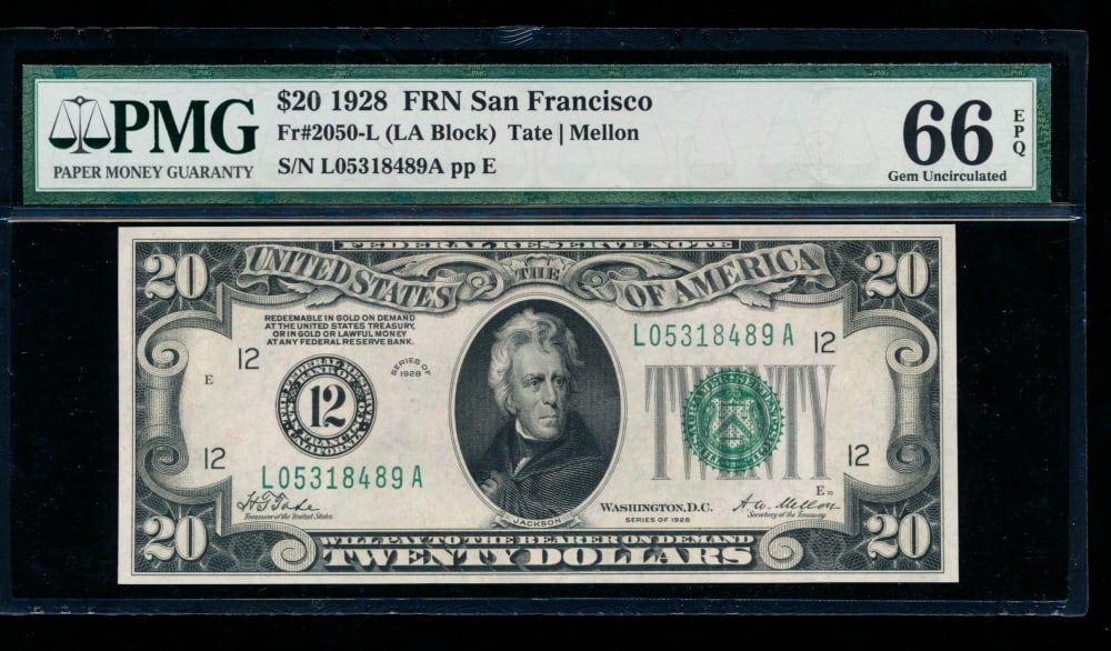 1928 $20 San Francisco FRN PMG 66EPQ (1 of 2)