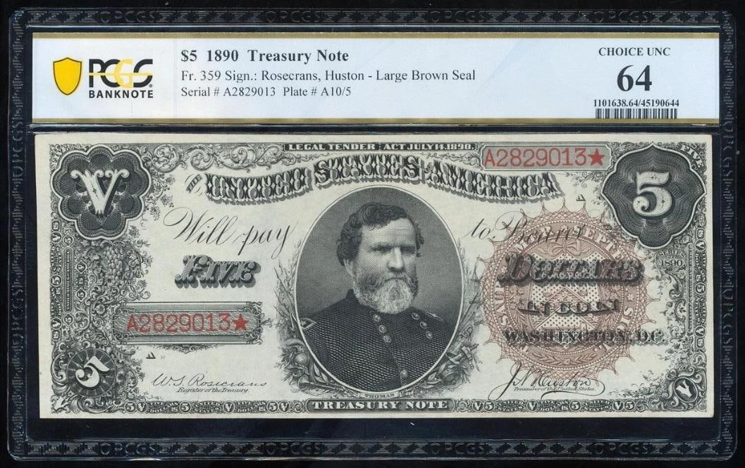 1890 $5 Treasury Note PCGS 64 (1 of 2)