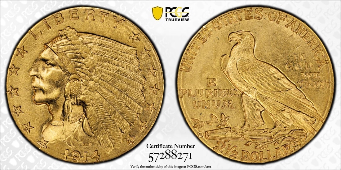 1914-D $2.5 Indian Quarter Eagle Gold Coin PCGS MS63 (1 of 3)