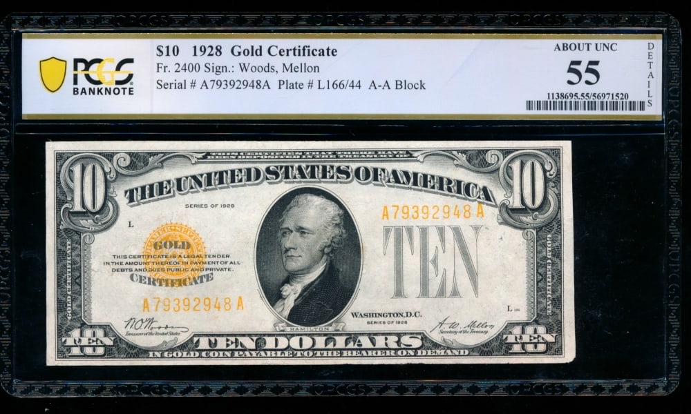 1928 $10 Gold Certificate PCGS 55 (1 of 2)