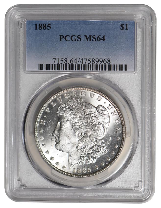 1885 $1 Morgan Silver Dollar PCGS MS64: One 1885 $1 Morgan Silver Dollar PCGS MS64.