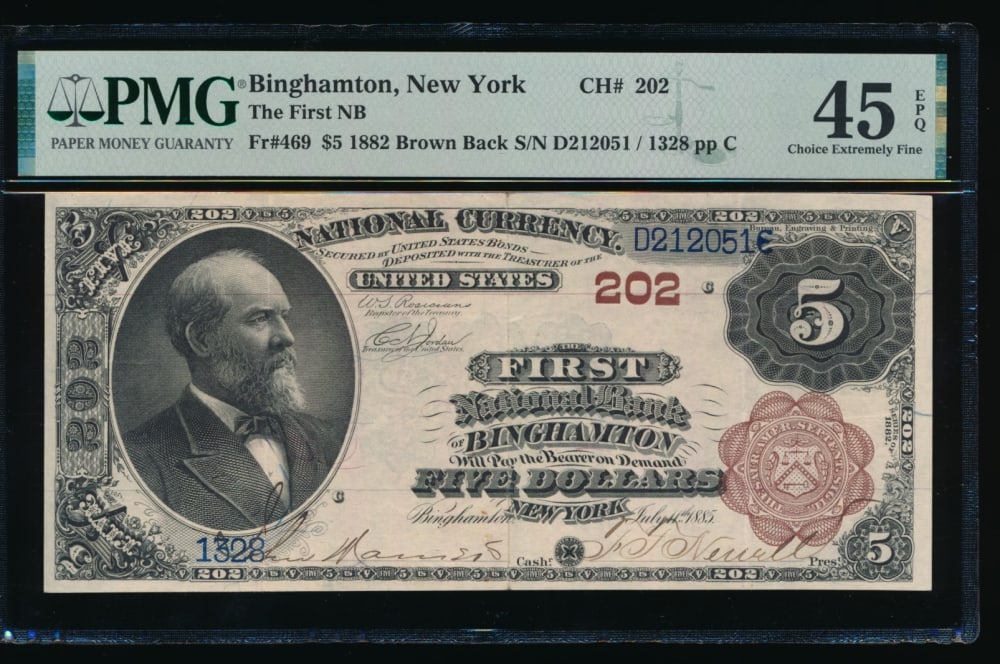 1882 $5 Binghamton NY National PMG 45EPQ (1 of 2)