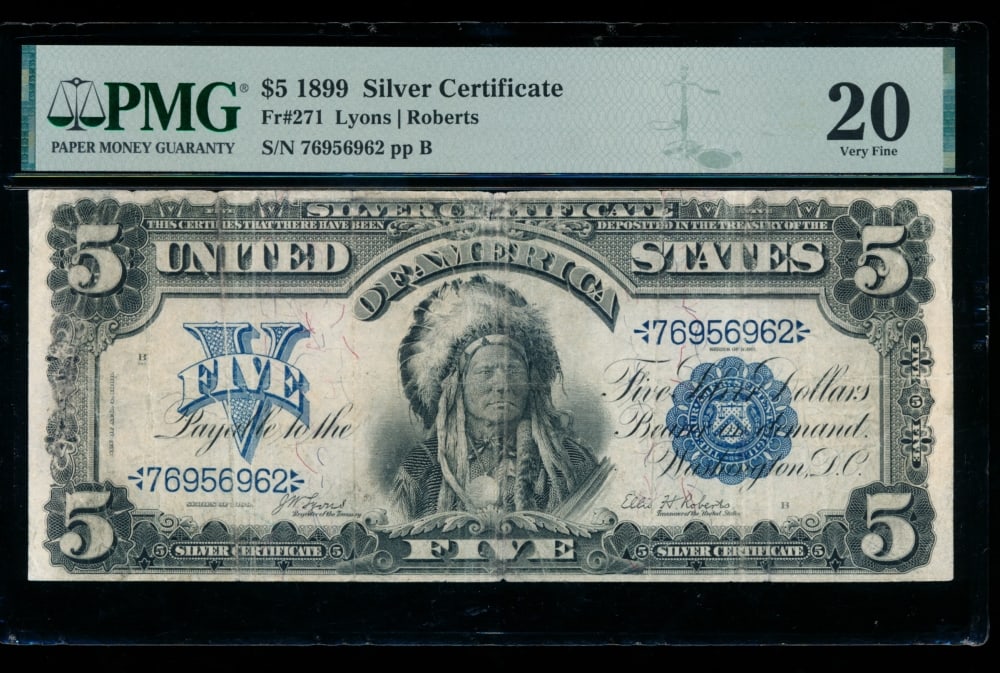 1899 $5 Chief Silver Certificate PMG 20 (1 of 2)