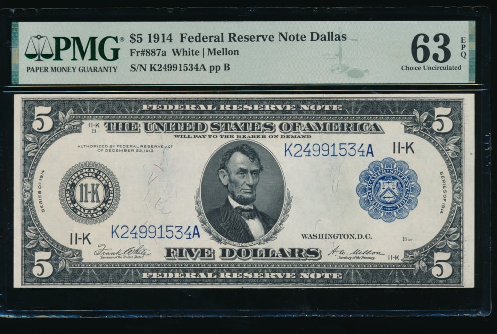 1914 $5 Dallas FRN PMG 63EPQ (1 of 2)