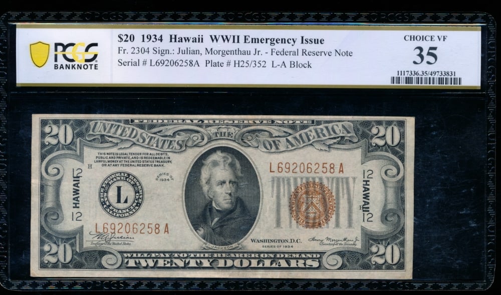 1934 $20 Hawaii FRN PCGS 35 (1 of 2)
