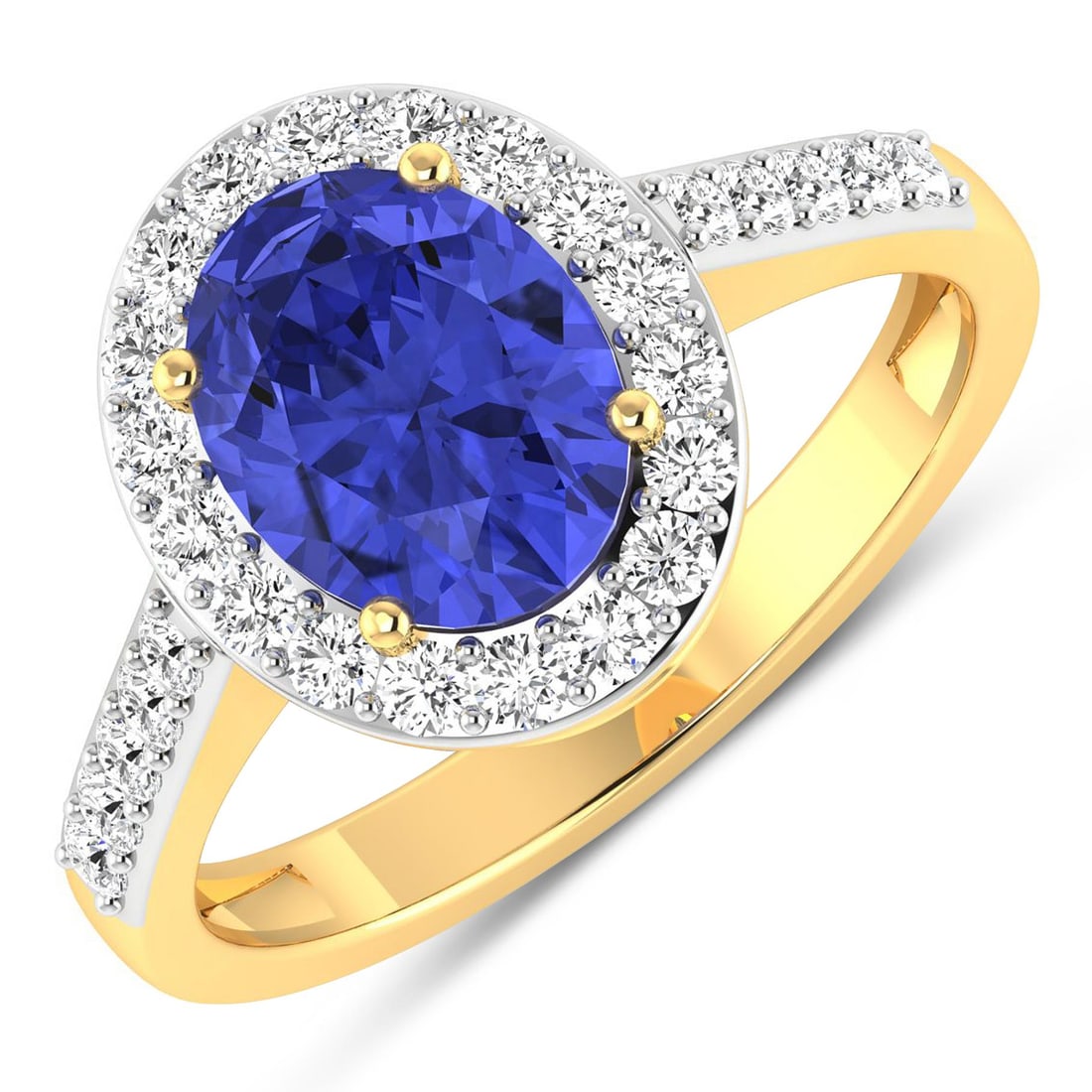 14KT Yellow Gold 1.41ctw Tanzanite and Diamond Ring: Tanzanite (AA+) Oval 9x7mm - 1Pc + White Diamond F/C Round 1.50mm - 28Pcs ( White Pan Rhodium ) ( SI-2/HI ) Total weight of gemstone is 1.41cts. Total Diamond weight is 0.39cts. Total weight of this r