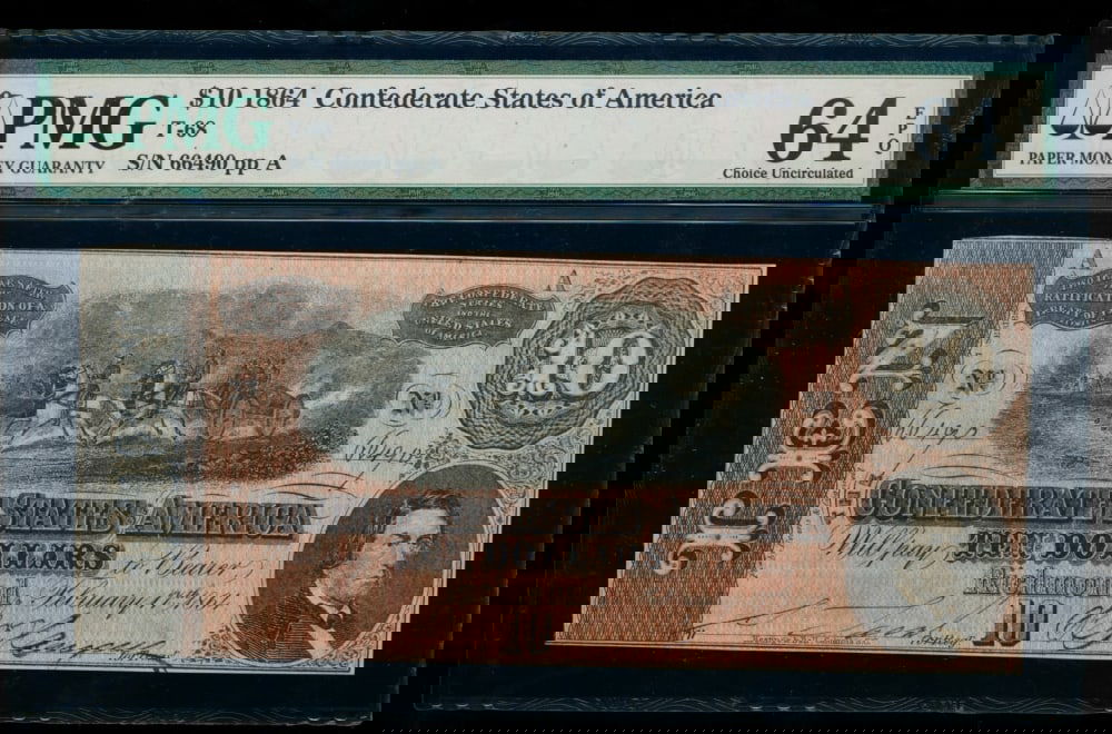 1864 $10 T-68 Confederate PMG 64EPQ (1 of 2)