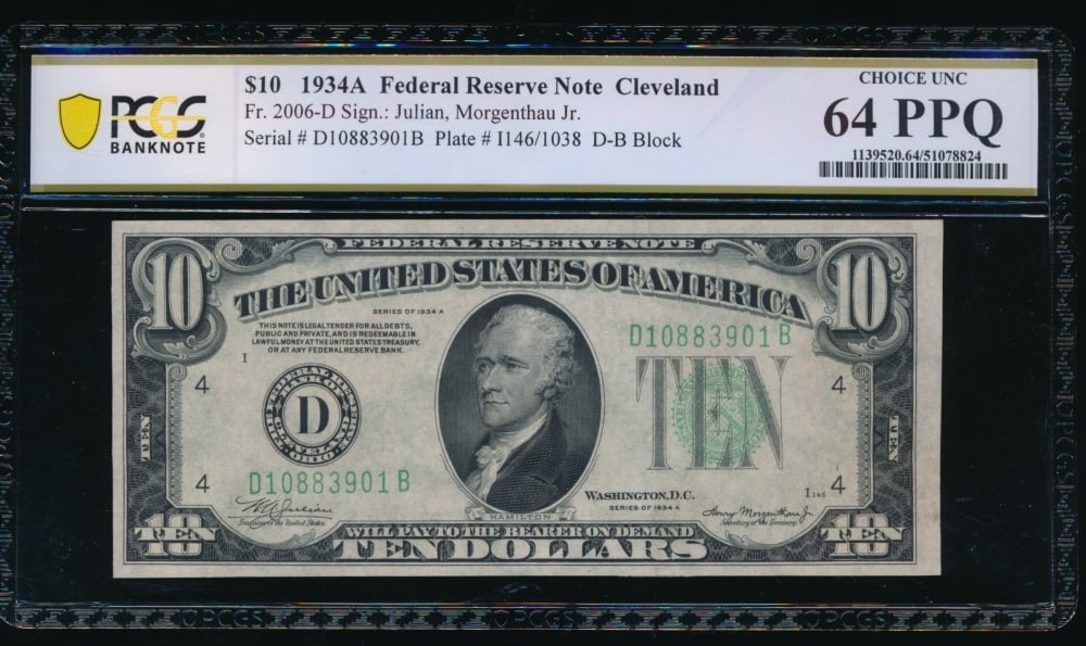 1934A $10 Cleveland FRN PCGS 64PPQ (1 of 2)