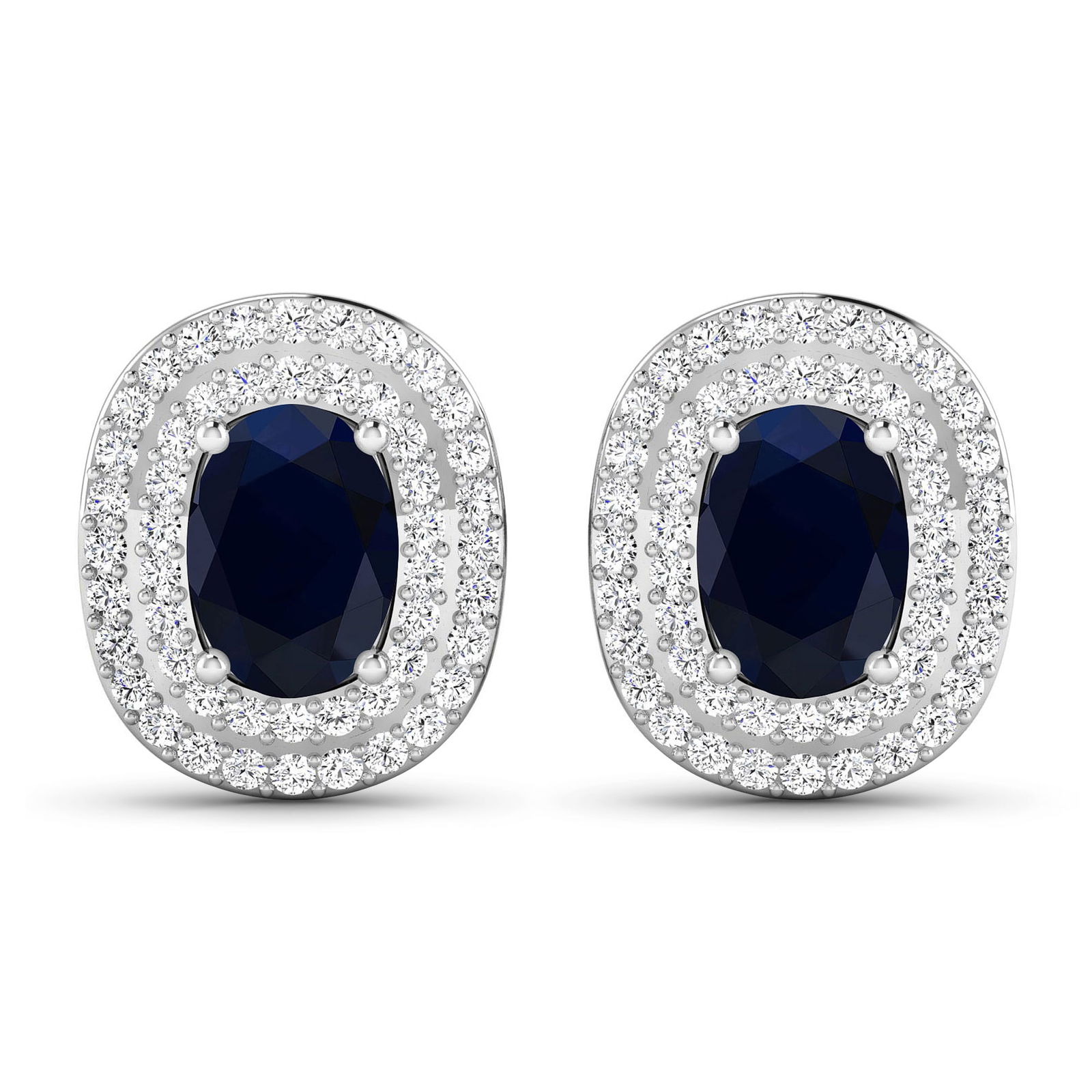 14KT White Gold 1.5ctw Blue Sapphire and Diamond Earrings: Blue Sapphire (AA) Oval 7x5mm - 2Pcs + White Diamond F/C Round 1.00mm - 100Pcs (I1-I2/I color) ( Push Post ) Total weight of gemstones is 1.5cts. Total Diamond weight is 0.45cts. Total weight of these