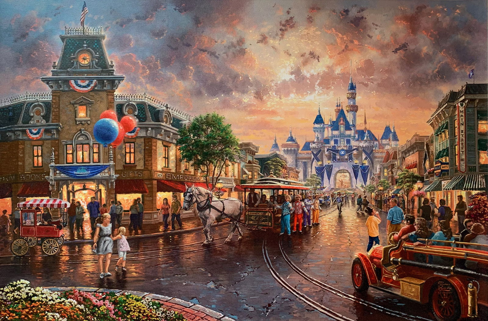 THOMAS KINKADE Disneyland Disney World Main Street Giclee on Canvas (1 of 1)