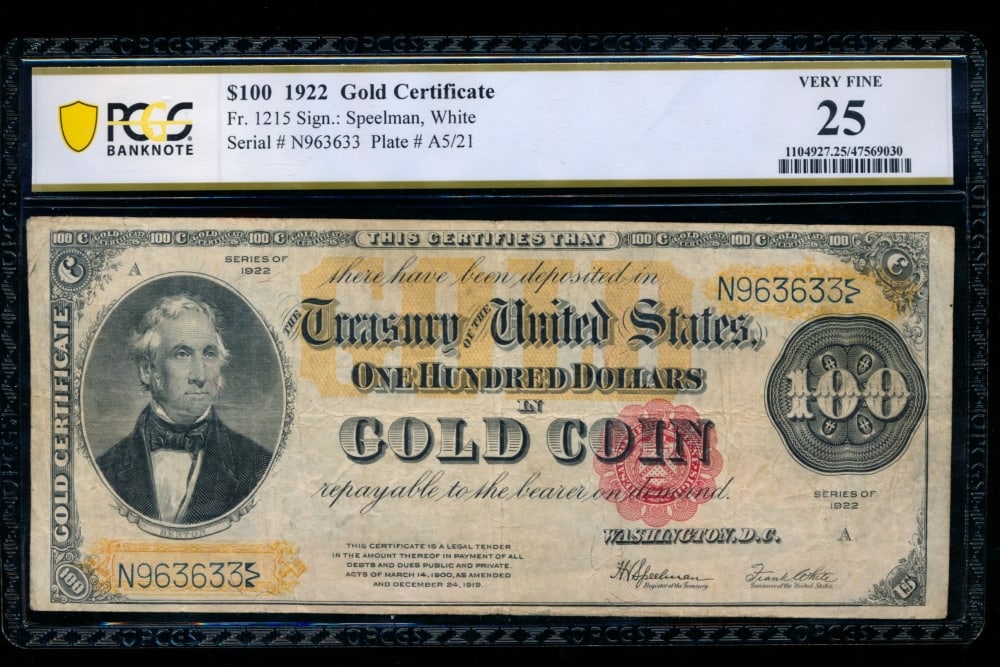 1922 $100 Gold Certificate PCGS 25 (1 of 2)