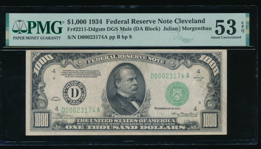 1934 $1000 Cleveland FRN PMG 53EPQ (1 of 2)