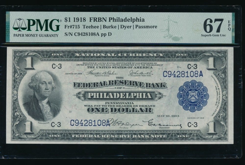 1918 $1 Philadelphia FRBN PMG 67EPQ (1 of 2)
