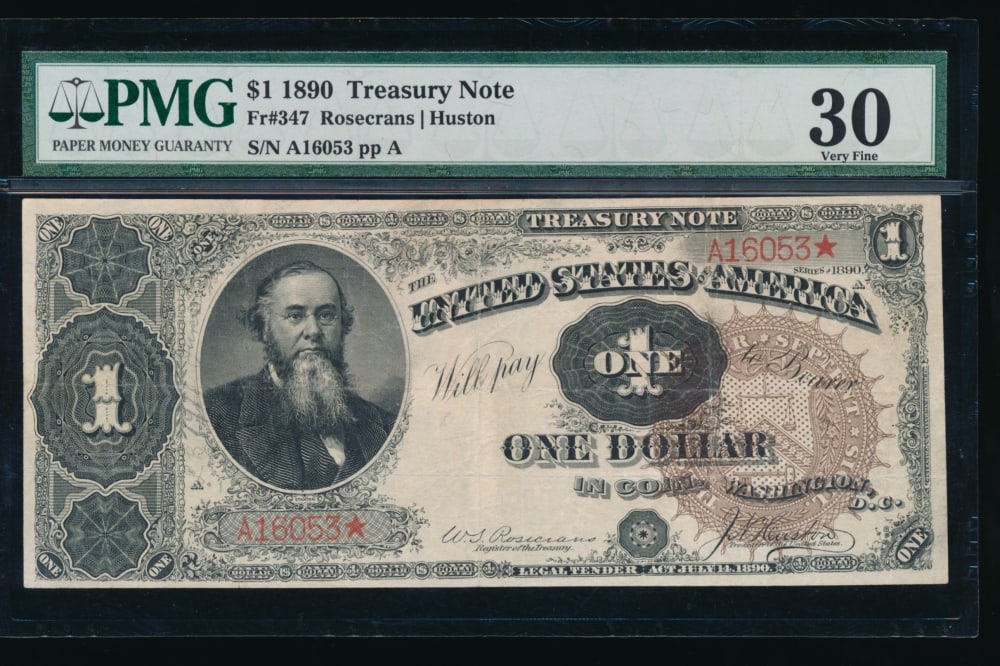 1890 $1 Treasury Note PMG 30 (1 of 2)