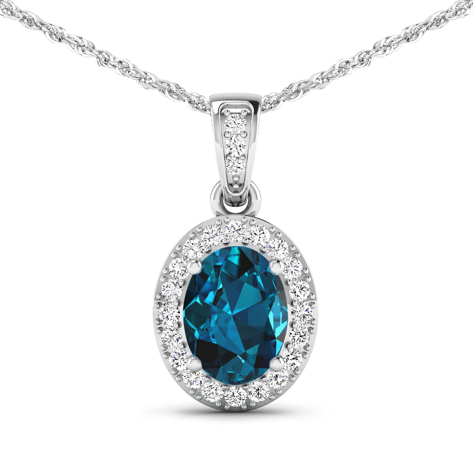 14KT White Gold 1.10ct London Blue Topaz and Diamond Pendant with Chain (1 of 3)