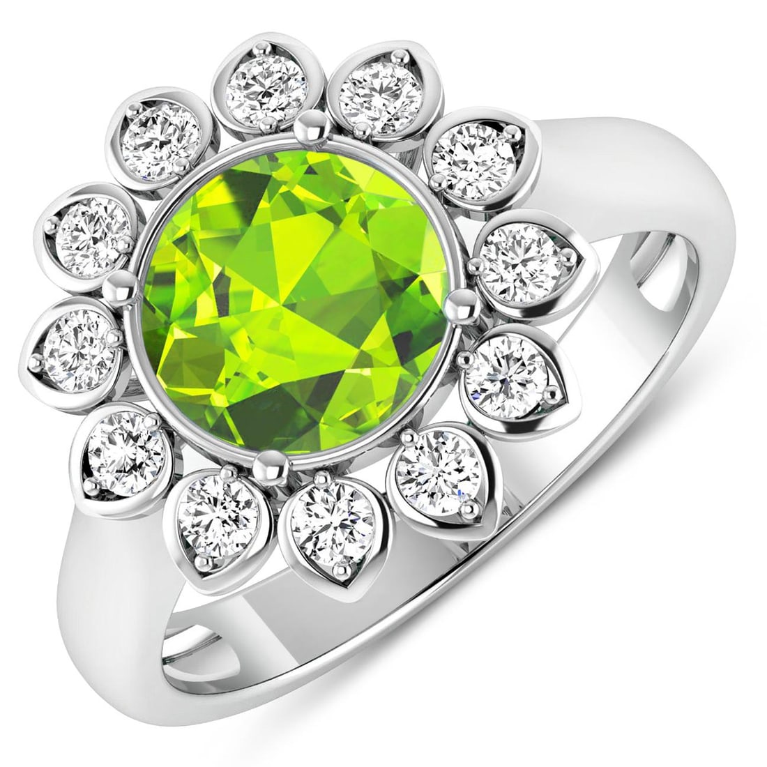 14KT White Gold 1.85ctw Peridot and Diamond Ring (1 of 4)