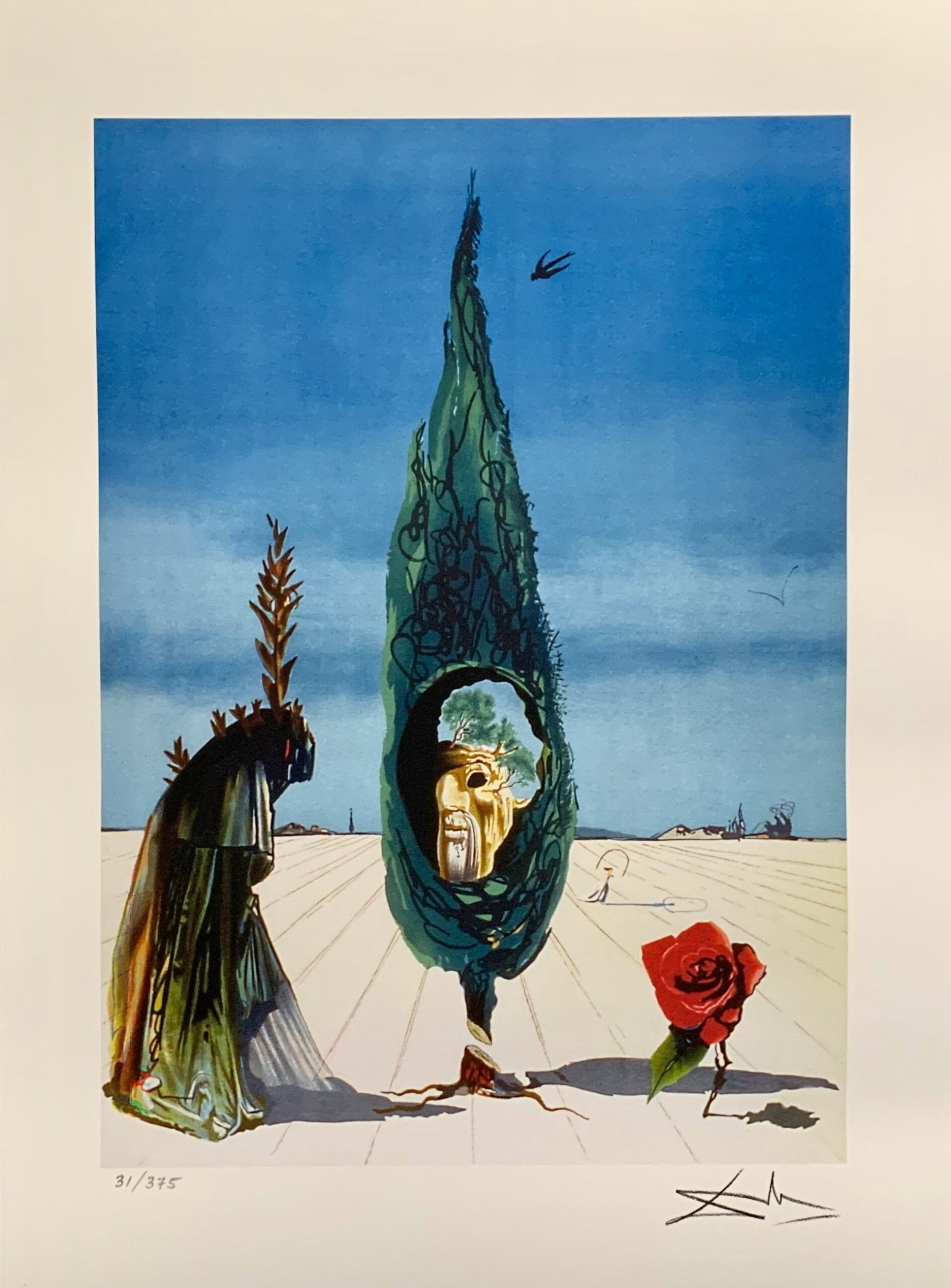 Salvador Dali ENIGMA OF THE ROSE Facsimile Signed Limited Edition Giclee: This is a limited edition giclee titled ENIGMA OF THE ROSE by Salvador Dali. This piece is facsimile signed on the lower right. Pencil numbered from an edition of 375. Paper measures 17 inches x 12 in
