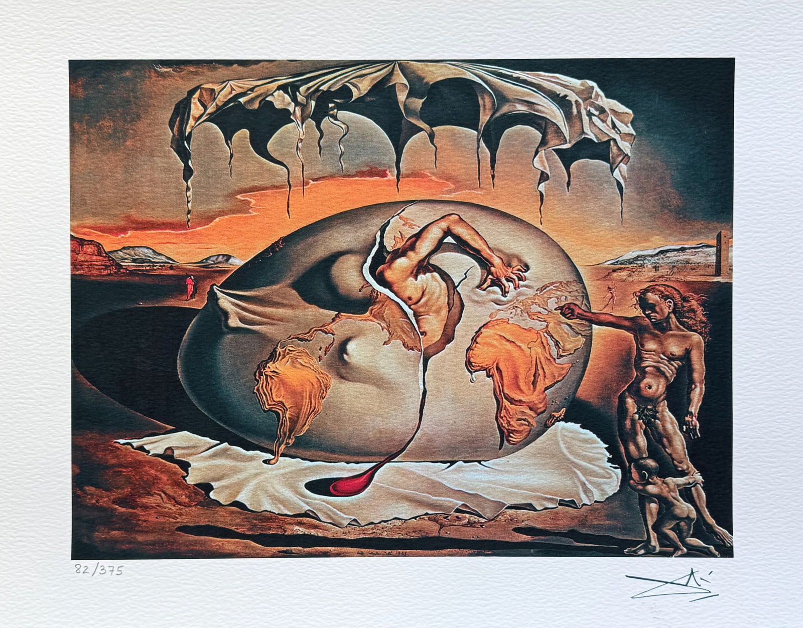 Salvador Dali GEOPOLITICAL CHILD Facsimile Signed & Numbered Giclee: This is a limited edition giclee titled Geopolitical Child Watching the Birth of the New Man by Salvador Dali. This piece is facsimile signed on the lower right. Pencil numbered from an edition of 375