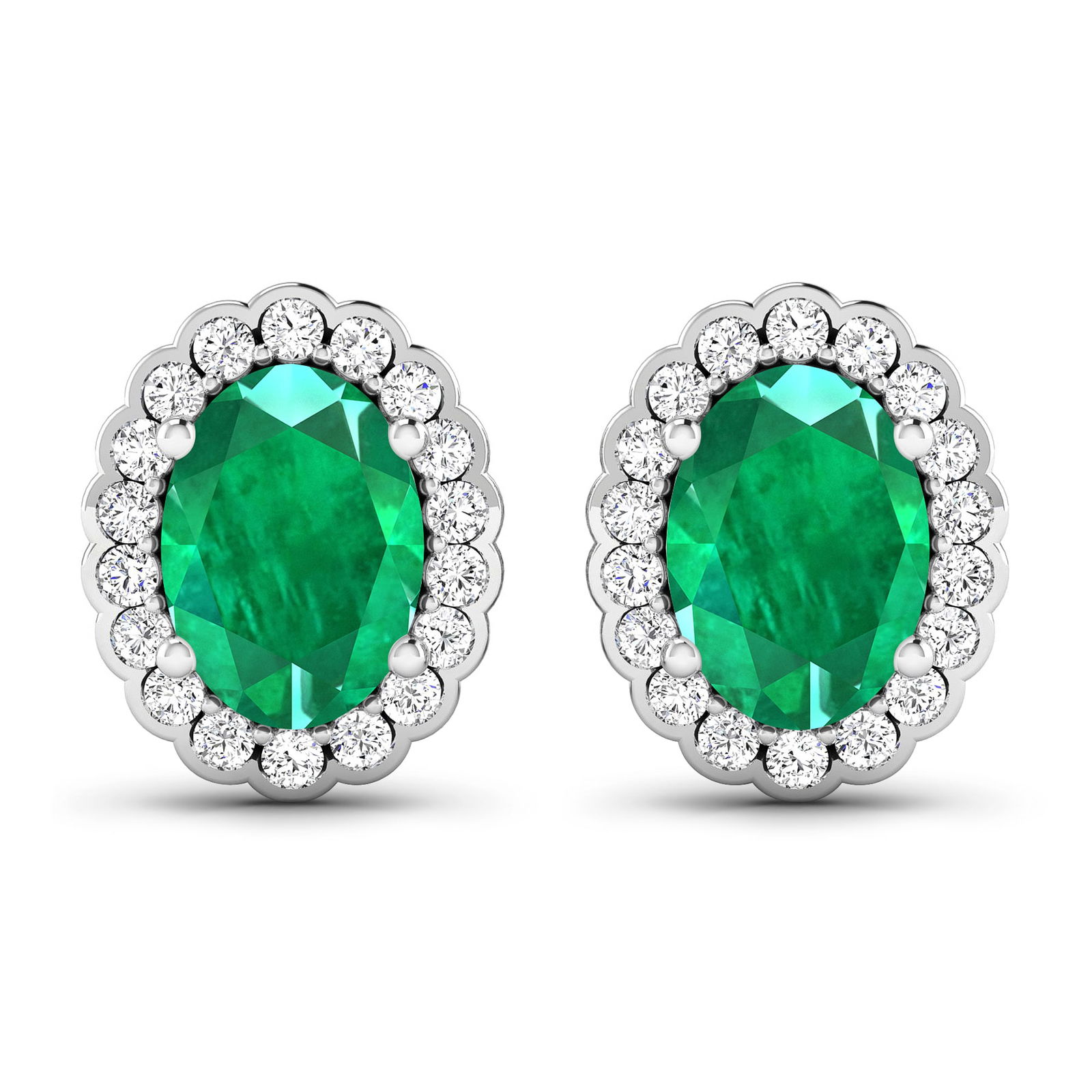 14KT White Gold 1.12ctw Zambian Emerald and Diamond Earrings (1 of 4)