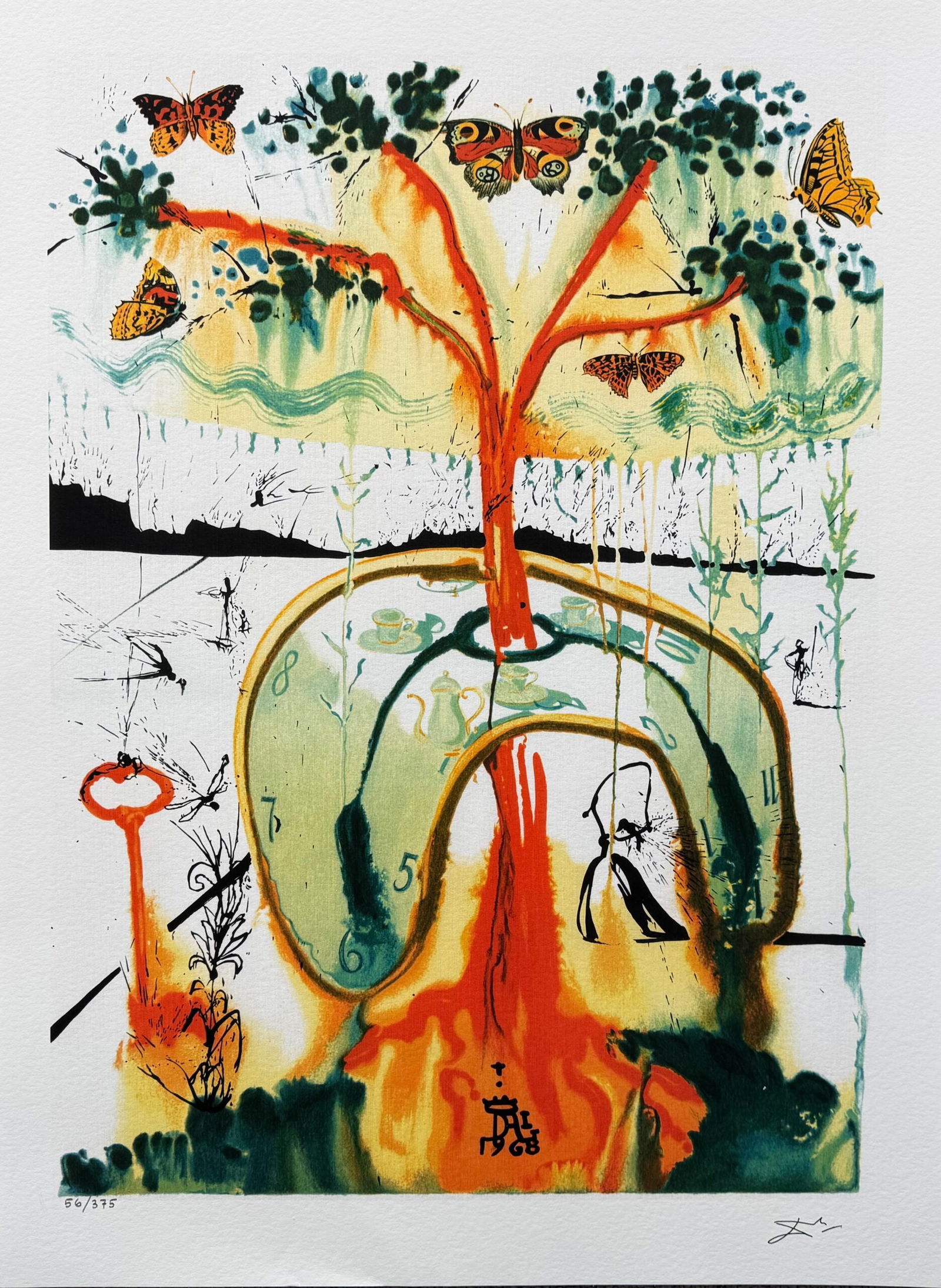 Salvador Dali MAD TEA PARTY Limited Edition Giclee Alice in Wonderland: This is a limited edition giclee titled MAD TEA PARTY from the Alice in Wonderland Suite by Salvador Dali. This piece bears the insignia Dali 1968 in the lower middle of the image. Pencil numbered fro