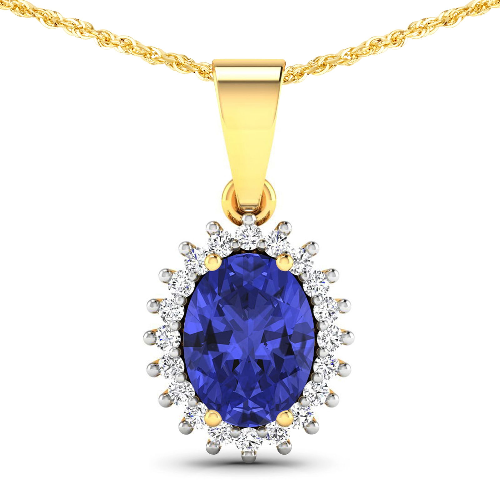 14KT Yellow Gold 1.15ctw Tanzanite and Diamond Pendant: Tanzanite (AA+) Oval 8x6mm - 1Pc + White Diamond F/C Round 1.10mm - 20Pcs ( I1-I2/I color ) Total weight of gemstone is 1.15cts. Total Diamond weight is 0.13cts. Total weight of this pendant is 1.73 g