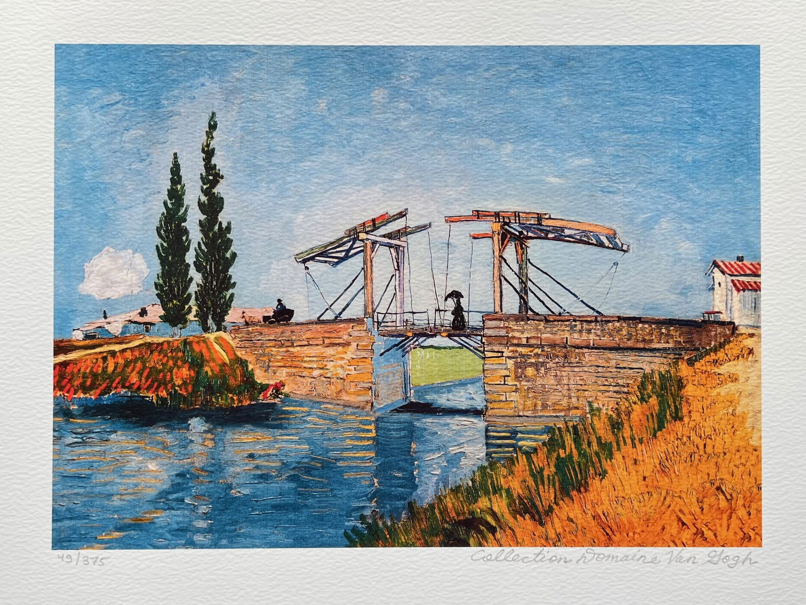Vincent Van Gogh LANGLOIS BRIDGE Estate Signed Limited Edition Giclee: This is a VINCENT VAN GOGH (ESTATE COLLECTION DOMAINE) reproduction giclee titled Langlois Bridge at Arles. This piece is pencil signed on the lower right as Collection Domaine Van Gogh and has an emb