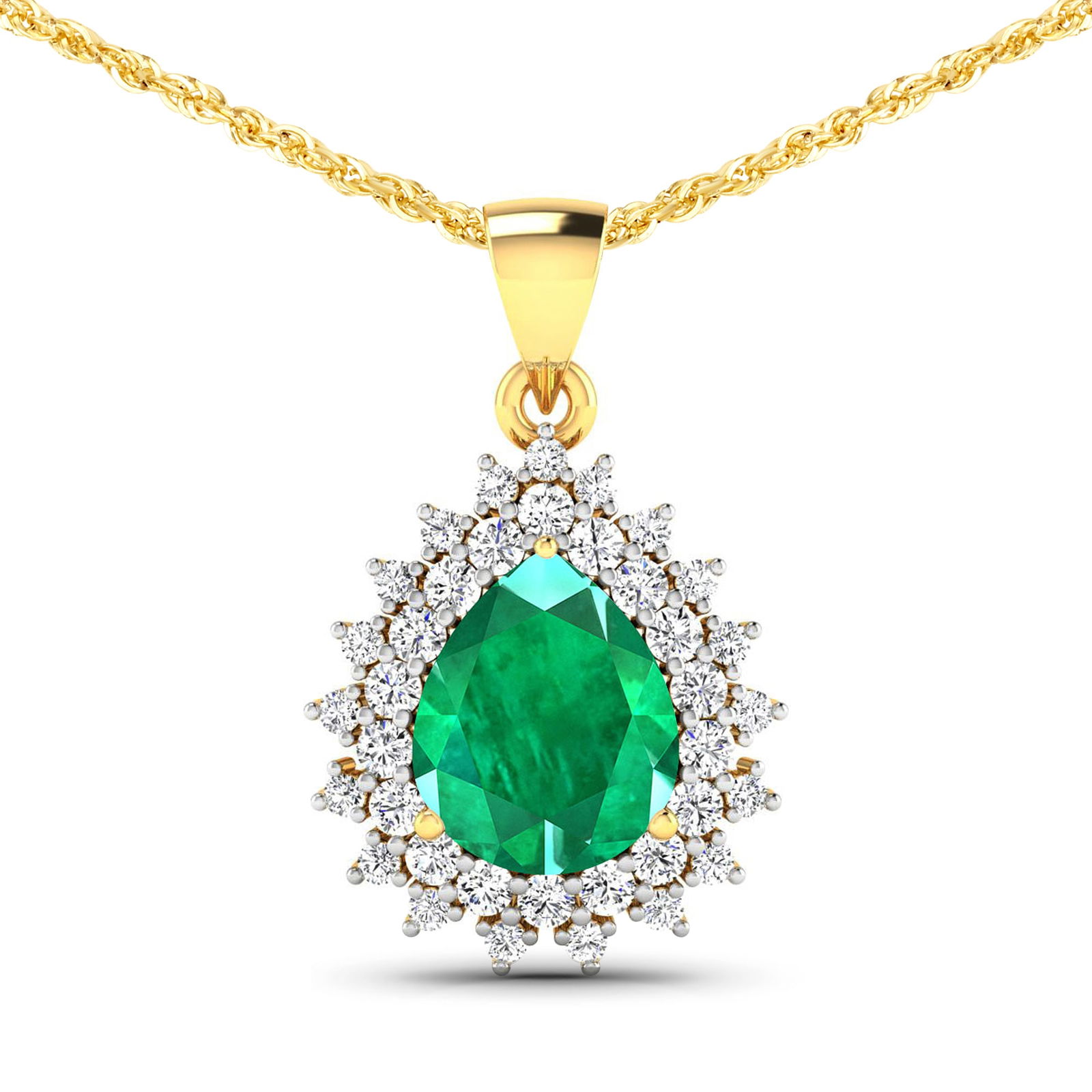 14KT Yellow Gold 2.85ctw Zambian Emerald and Diamond Pendant (1 of 3)