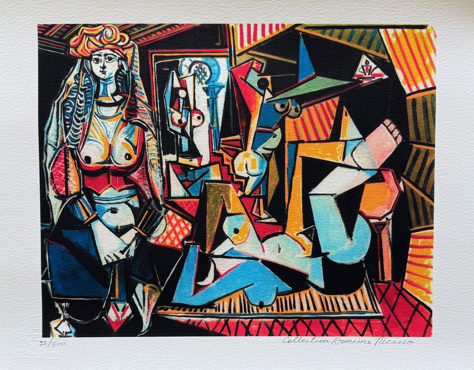 Pablo Picasso WOMEN IN ALGIERS Estate Signed Limited Edition Giclee: This is a PABLO PICASSO (ESTATE COLLECTION DOMAINE) (1881-1973) small giclee titled WOMEN IN ALGIERS. This piece is pencil signed on the lower right as Collection Domaine Picasso and has an embossed s