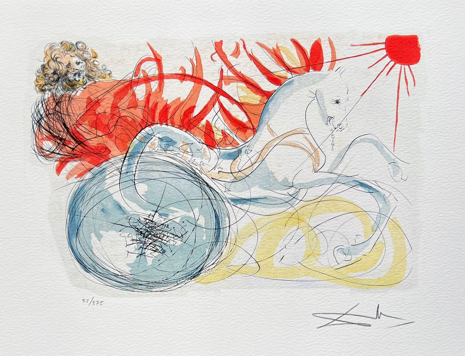 Salvador Dali ELIJAH & THE CHARIOT Facsimile Signed Numbered Giclee: This is a limited edition giclee titled ELIJAH & THE CHARIOT by Salvador Dali. This piece is facsimile signed on the lower right. Pencil numbered from an edition of 375. Paper measures 12 inches x 16