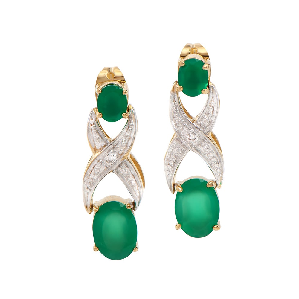 Plated 18KT Yellow Gold 2.65ctw Green Agate and Diamond Earrings (1 of 2)
