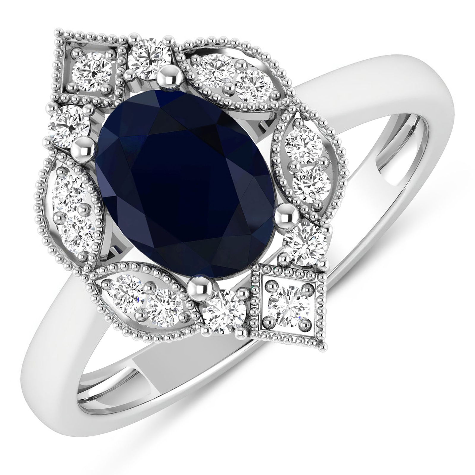 14KT White Gold 1.3ctw Blue Sapphire and Diamond Ring (1 of 4)