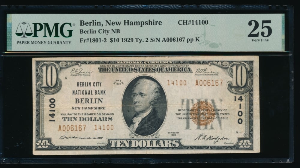 1929 $10 Berlin NH National PMG 25: One 1929 $10 Berlin NH National PMG 25>