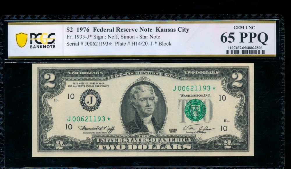1976 $2 STAR Kansas City FRN PCGS 65PPQ (1 of 2)