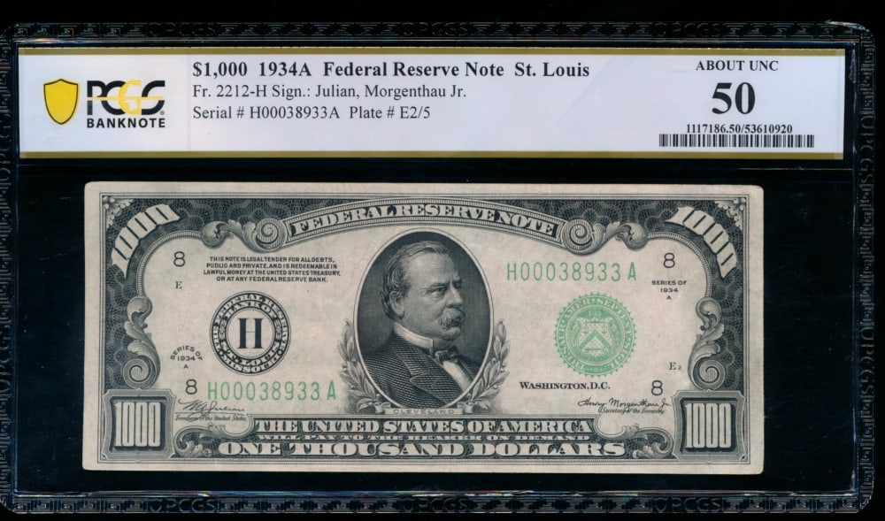 1934A $1000 St Louis FRN PCGS 50 (1 of 2)