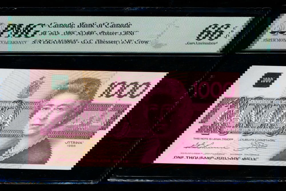 1988 $1000 Bank of Canada Note PMG 66EPQ (1 of 2)