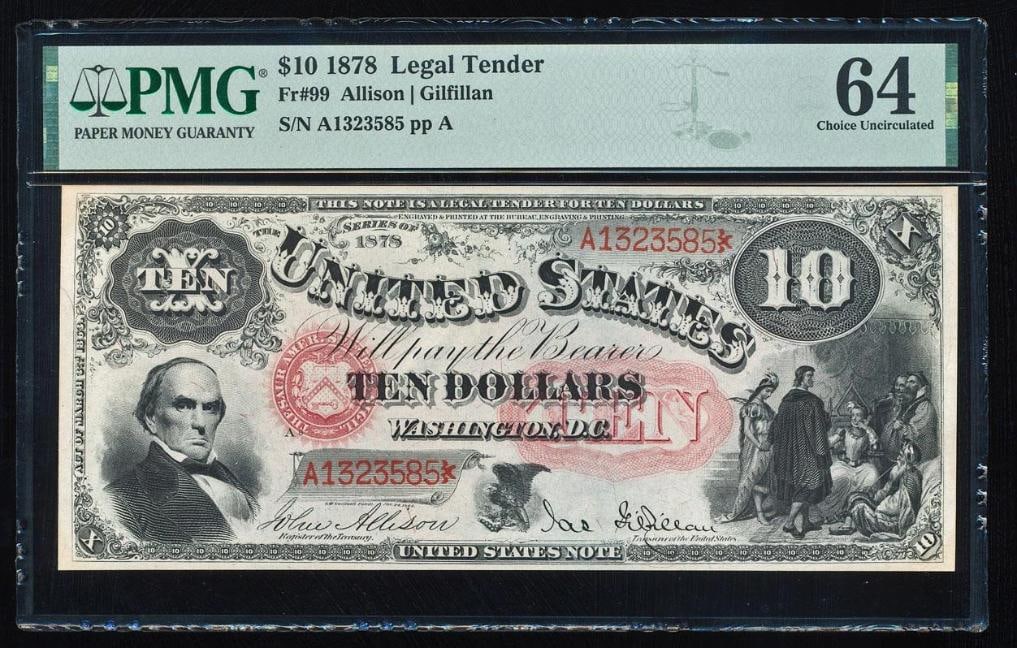 1878 $10 Jackass Legal Tender Note PMG 64 (1 of 2)