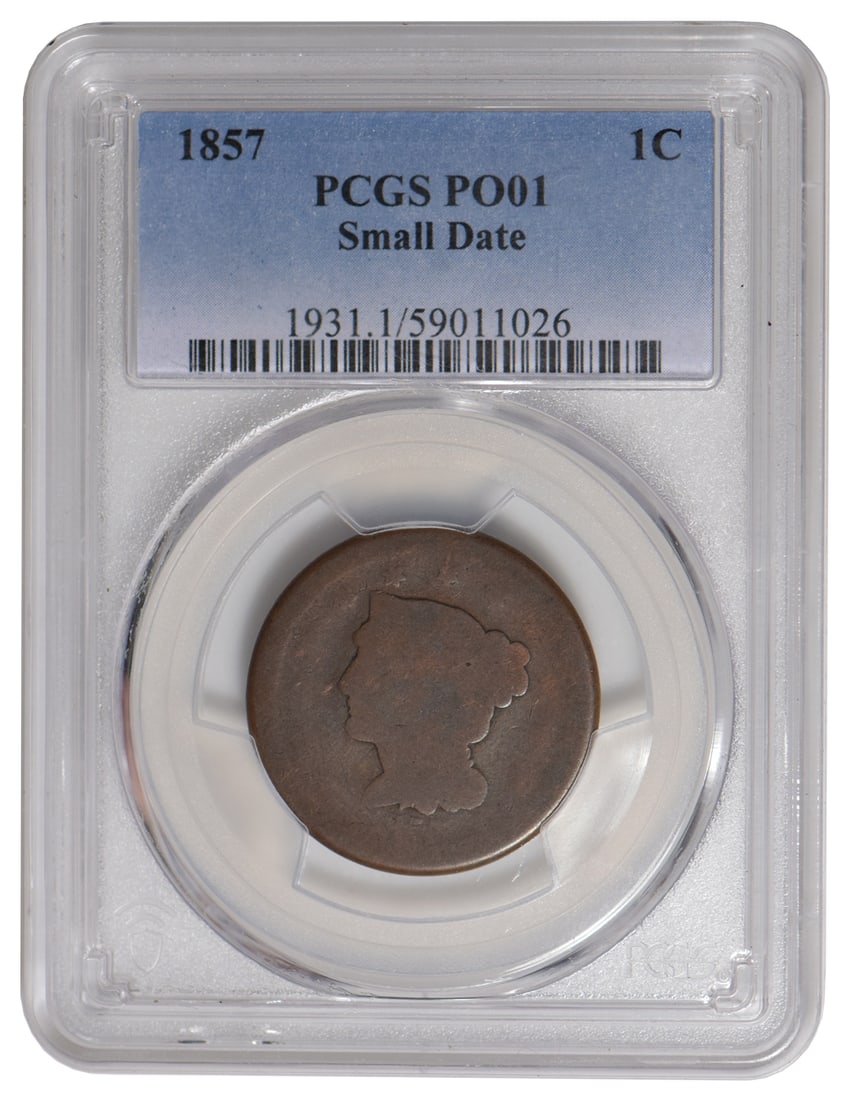 1857 Braided Hair Large Cent Small Date PCGS PO01: One 1857 Braided Hair Large Cent Small Date PCGS PO01.