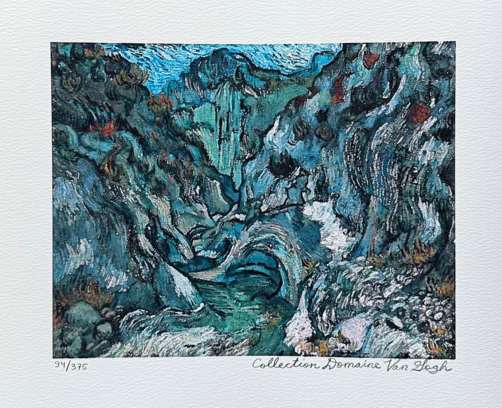 Vincent Van Gogh THE RAVINE Estate Signed Limited Edition Giclee: This is a VINCENT VAN GOGH (ESTATE COLLECTION DOMAINE) reproduction giclee titled The Ravine of the Peyroulets. This piece is pencil signed on the lower right as Collection Domaine Van Gogh and has an