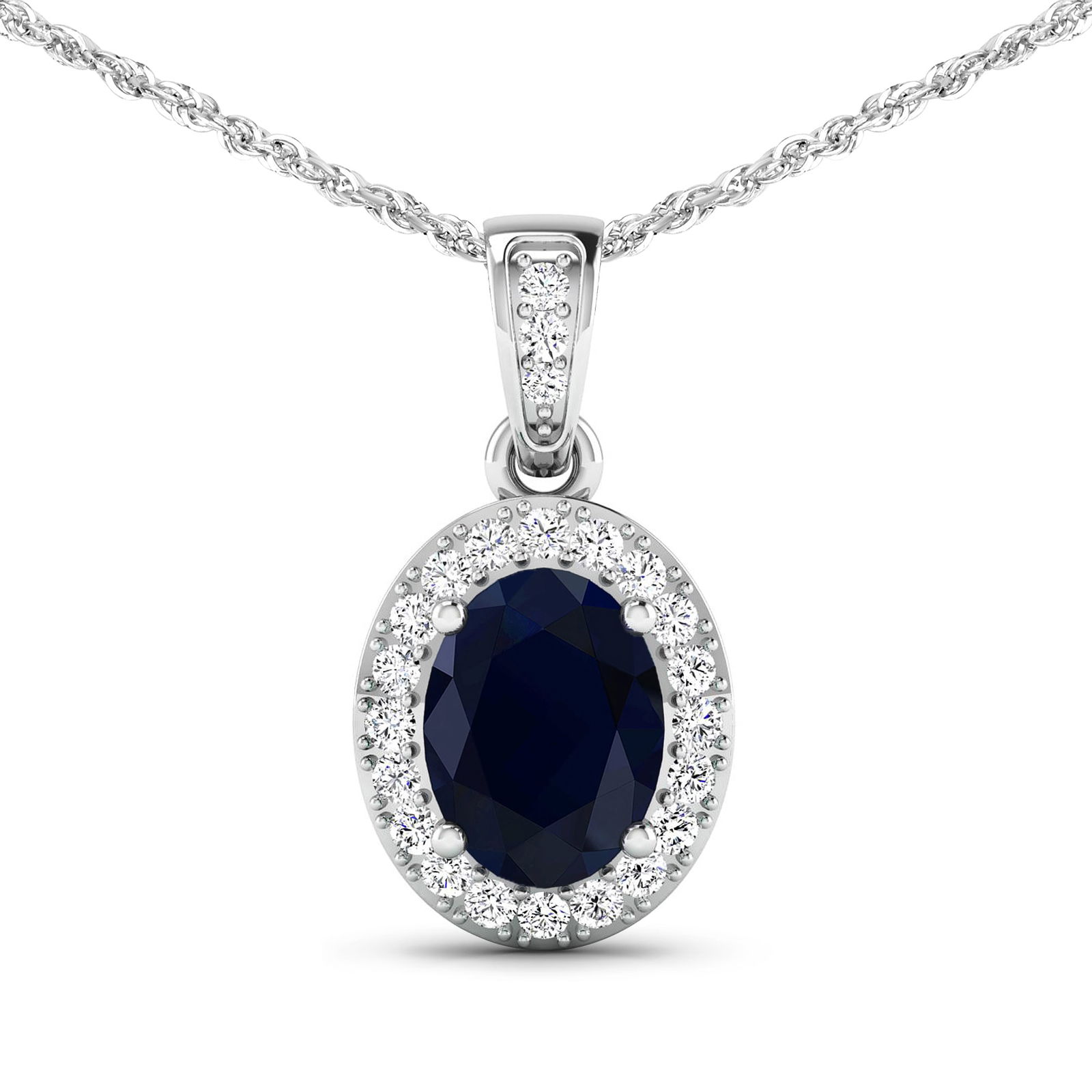 14KT White Gold 1.30ct Blue Sapphire and Diamond Pendant with Chain (1 of 3)